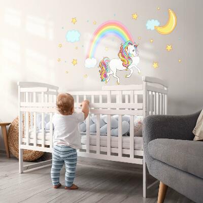 Muurstickers 60x108 Kleurrijke eenhoorn in regenbooglucht