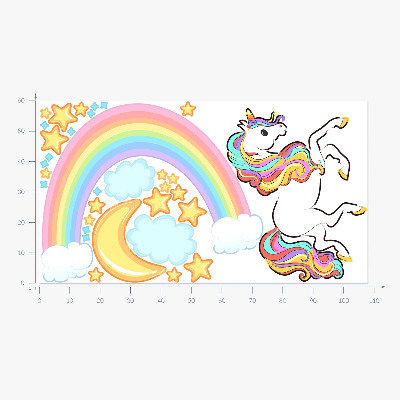Muurstickers 60x108 Kleurrijke eenhoorn in regenbooglucht