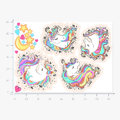 Muurstickers 60x84 Kleurrijke en charmante eenhoorns met sterren en maan