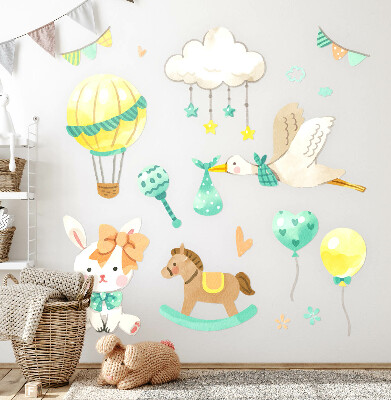 Muurstickers 60x107 Schattige pastelkleurige speeltjes in aquarelstijl