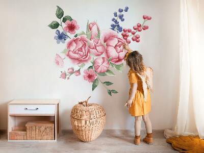 Muurstickers 60x77 Bloemenwaterverf met pioenrozen in pasteltinten