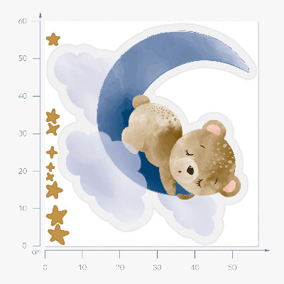 Muurstickers 60x57 Teddybeer op de maan in de wolken en sterren aquarel
