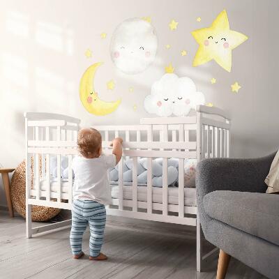 Muurstickers 60x109 Nachtwolken met sterren in pasteltinten