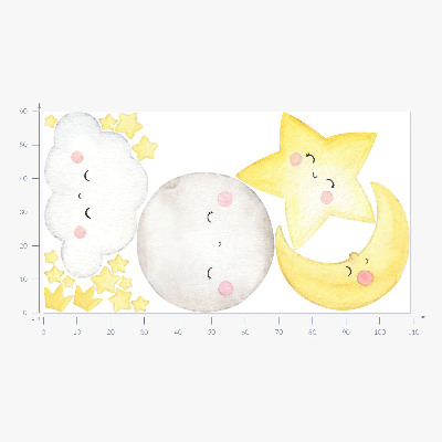 Muurstickers 60x109 Nachtwolken met sterren in pasteltinten