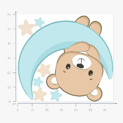 Muurstickers 60x66 Een schattige teddybeer met de maan en sterren op de achtergrond
