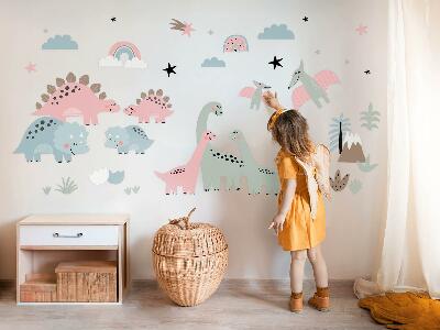 Muurstickers 60x89 Dinosaurussen omringd door pastelkleurige vegetatie