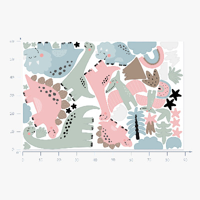 Muurstickers 60x89 Dinosaurussen omringd door pastelkleurige vegetatie