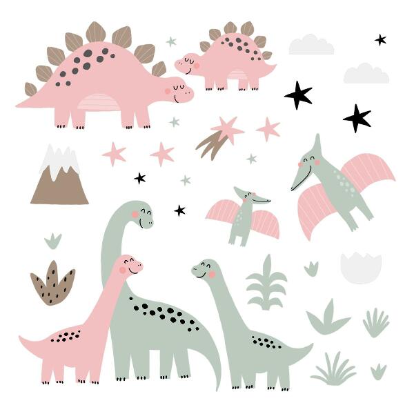 Muurstickers 60x96 Dinosaurussen in een pastelkleurige jungle