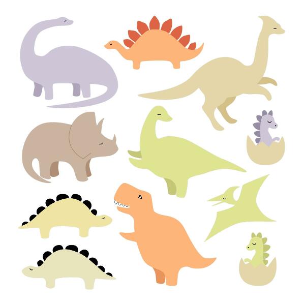 Muurstickers 60x84 Schattige pastelkleurige dinosaurussen