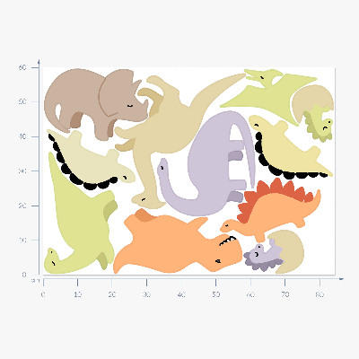 Muurstickers 60x84 Schattige pastelkleurige dinosaurussen