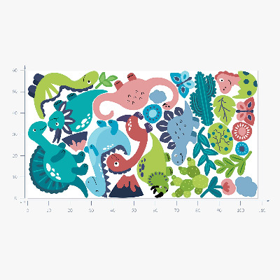 Muurstickers 60x108 Vrolijke dinosaurussen in een pastelpalet