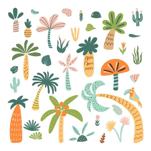 Muurstickers 60x84 Tropische bomen in pasteltinten
