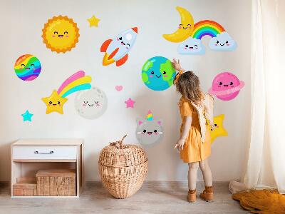 Muurstickers 60x101 Regenboogruimtethema met raket en planeten