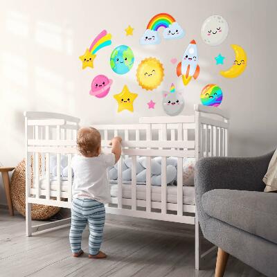 Muurstickers 60x101 Regenboogruimtethema met raket en planeten