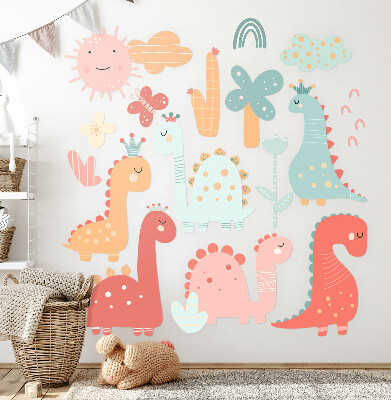 Muurstickers 60x92 Pastelkleurige wereld van dinosaurussen in boho-stijl