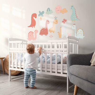 Muurstickers 60x92 Pastelkleurige wereld van dinosaurussen in boho-stijl