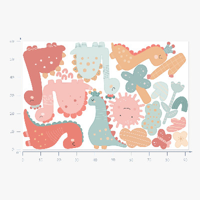 Muurstickers 60x92 Pastelkleurige wereld van dinosaurussen in boho-stijl