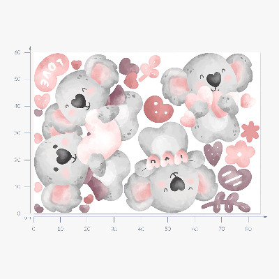 Muurstickers 60x84 Pastelkleurige schattige koala's in aquarelstijl