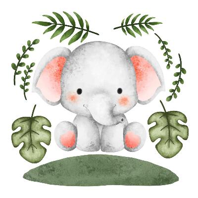 Muurstickers 60x63 Een olifant in een pastelkleurige aquareljungle
