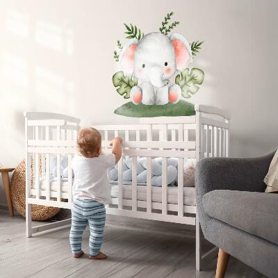 Muurstickers 60x63 Een olifant in een pastelkleurige aquareljungle