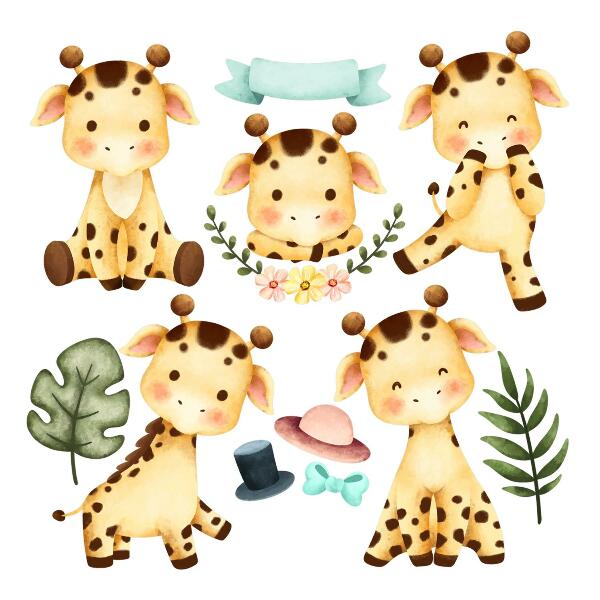 Muurstickers 60x102 Pastelgiraffen in een aquarelsafaristijl