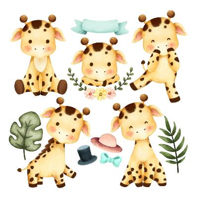 Muurstickers 60x102 Pastelgiraffen in een aquarelsafaristijl