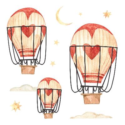 Muurstickers 60x99 Boho ballonnen en sterren in aquarelstijl