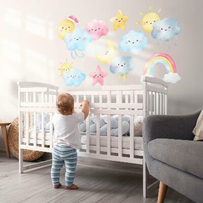 Muurstickers 60x89 Pastelkleurige luchtmotieven in aquarelstijl