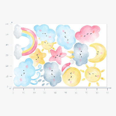 Muurstickers 60x89 Pastelkleurige luchtmotieven in aquarelstijl