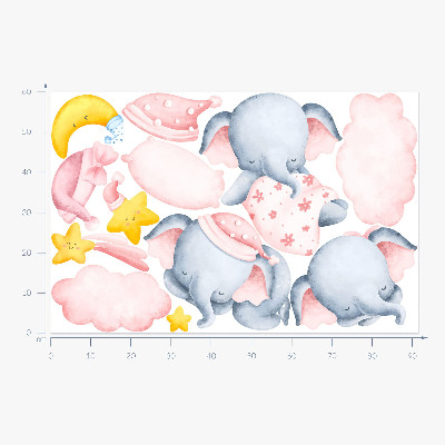 Muurstickers 60x91 Olifanten en wolken in pastelkleurige aquarelstijl