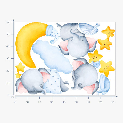 Muurstickers 60x82 Olifanten en wolken in een pastelparadijs