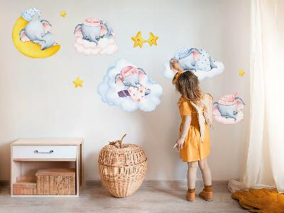 Muurstickers 60x84 Pastelkleurige olifanten en wolken in aquarelstijl