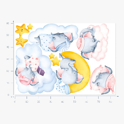 Muurstickers 60x84 Pastelkleurige olifanten en wolken in aquarelstijl