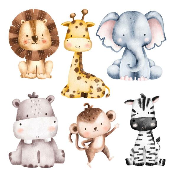 Muurstickers 60x99 Safari-dieren in een charmante pastelesthetiek