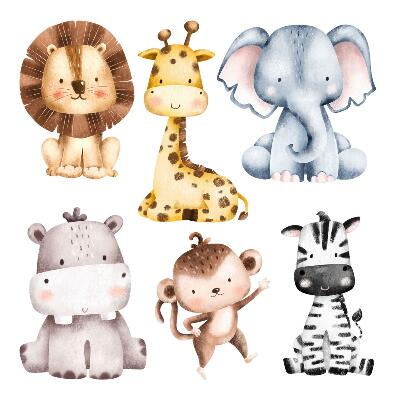 Muurstickers 60x99 Safari-dieren in een charmante pastelesthetiek