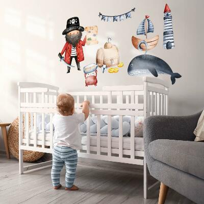 Muurstickers 60x83 Piratenwereld in pastelkleurige waterverf