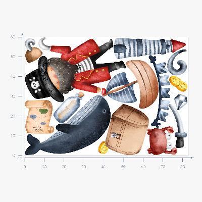 Muurstickers 60x83 Piratenwereld in pastelkleurige waterverf