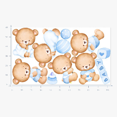 Muurstickers 60x103 Pastelkleurige teddyberen in aquarelversie