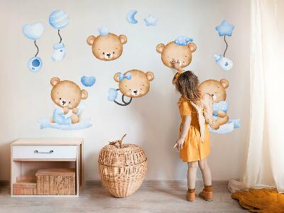 Muurstickers 60x84 Pastelkleurige aquarel teddyberen in een charmante stijl