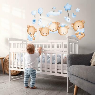 Muurstickers 60x84 Pastelkleurige aquarel teddyberen in een charmante stijl