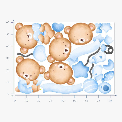 Muurstickers 60x84 Pastelkleurige aquarel teddyberen in een charmante stijl