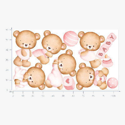 Muurstickers 60x105 Pastelkleurige aquarel teddyberen in een charmante uitvoering