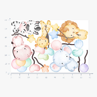Muurstickers 60x89 Safari met wilde dieren en aquarelballonnen