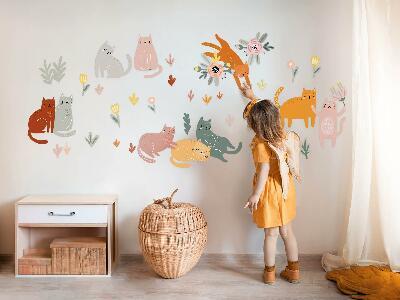 Muurstickers 60x106 Pastelkleurige katten en planten in boho-stijl