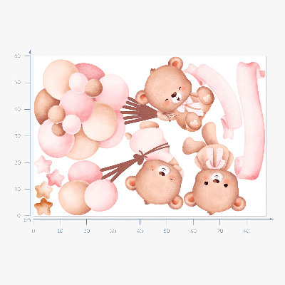 Muurstickers 60x87 Teddyberen met ballonnen in pastelwaterverf