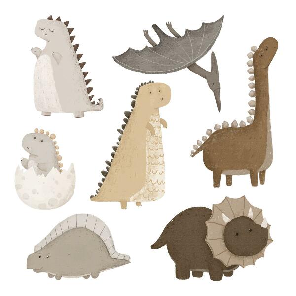 Muurstickers 60x91 Schattige pastel boho dinosaurussen