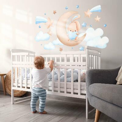 Muurstickers 60x99 Wolkenkonijn op een pastelmaan