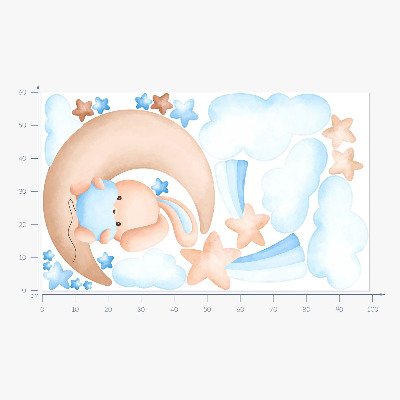 Muurstickers 60x99 Wolkenkonijn op een pastelmaan