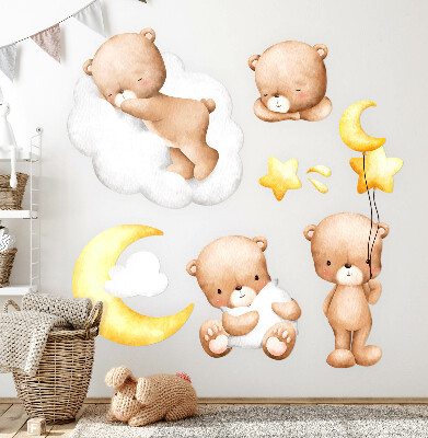Muurstickers 60x95 Schattige teddyberen in de wolken en sterren