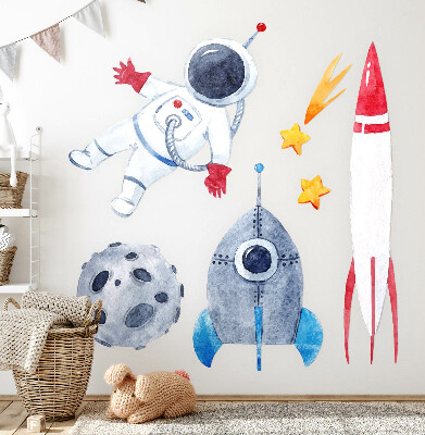 Muurstickers 60x101 Ruimtepastelpatroon met astronaut en raketten